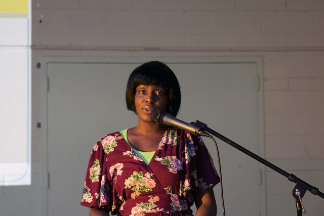 Direct Support Professional Whitnee Payne sharing her experiences with Phillip at the 2016 Everyday Heroes Storytelling Celebration and Luncheon in October 2016.